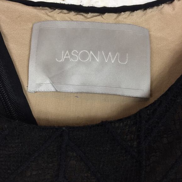 Jason Wu Black Lace-Paneled Stretch-Ponte Short Sleeve Fit & Flare Dress - Picture 6 of 12